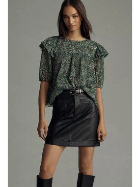 New Women's Anthropologie x Porridge lace crew-neck blouse in green floral Large